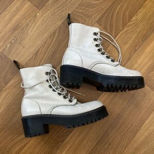 Dr. Martens Leona Bone Temperley Leather Lace Up Combat Boots - Size US 8